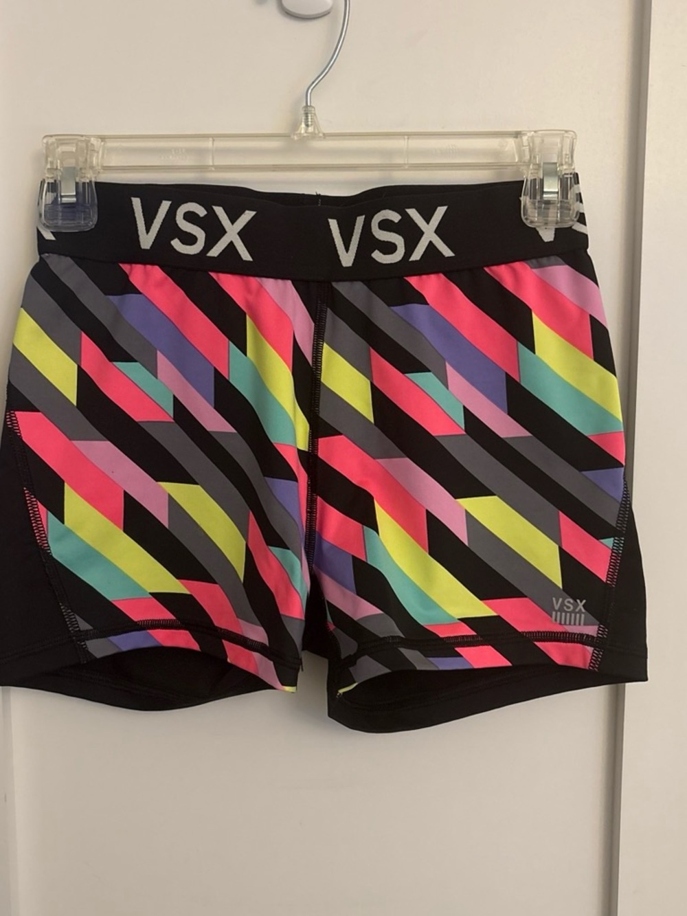 VSX Black High-Rise Bike Shorts with Neon Geo Stripes